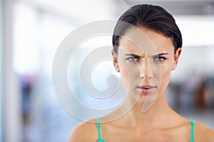 Angry, frustrated and confused portrait of woman with news, announcement or information. Shocked, face and hearing about