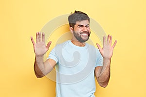 Angry frustrated man showing his palms