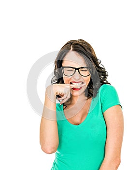 Angry Frustrated Young Woman Biting Her Finger Having A Bad Day