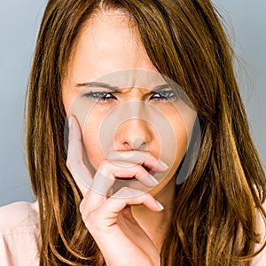 Angry Frustrated Young Woman Frowning In Disagreement