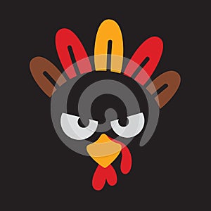Angry Funny Turkey Face Vector Illustration
