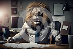 angry furious boss in office concept. lion in suit