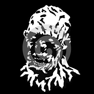 Angry ghoul vampire head with a torn face. Vector illustration.