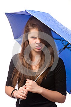 Angry girl with umbrella