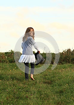 Angry girl walking barefoot