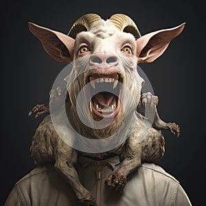 Angry Goat Portrait: A Unique Blend Of Daz3d And Grotesque Characters