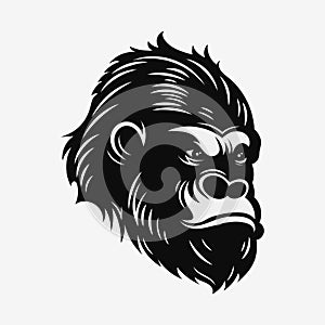 Angry gorilla head. Black and white logo. Vector illustration