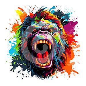Angry gorilla head on a clean background, Png for Sublimation Printing, Wild Animals, Illustration, Generative AI