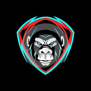 Angry gorilla mascot esport emblem logo with glitch color. Illustration of gorilla facial expression