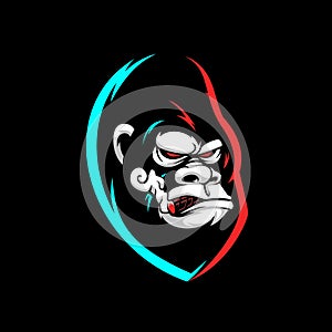 Angry gorilla mascot esport emblem logo with glitch color. Illustration of gorilla facial expression