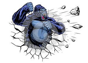 Angry Gorilla Ramming Through Broken wall