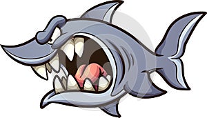 Angry gray shark with big open mouth