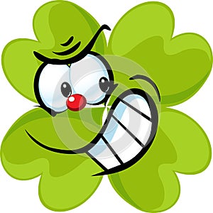 Angry green cloverleaf - funny vector illustration isolated