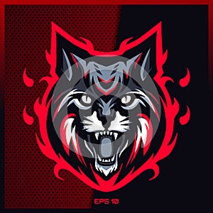 Angry Grey Lynx roaring esport and sport mascot logo design in modern illustration concept for team badge emblem and thirst