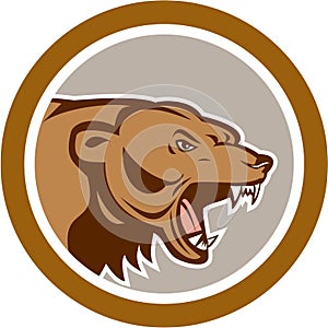 Angry Grizzly Bear Head Circle Cartoon