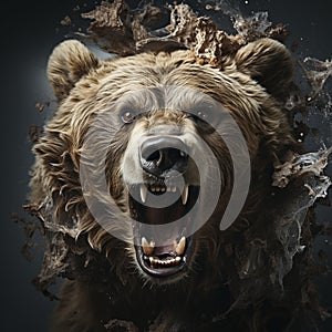 Angry grizzly bear head, created with generative AI