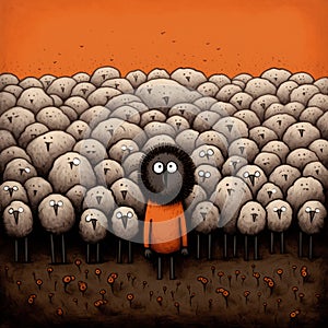 Angry Guy Confronts Sheep: A Dark And Absurd Illustration By Ildiko Neer