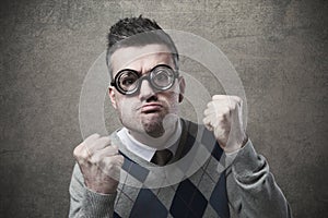 Angry guy with fists raised