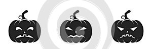 angry halloween pumpkin icons. jack o lantern and autumn symbols. isolated vector images