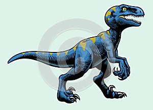Angry Hand drawn style of raptor Dino