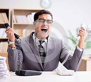 Angry helpdesk operator yelling in office