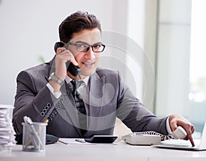 Angry helpdesk operator yelling in office