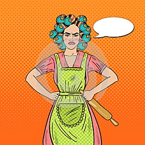 Angry Housewife Pop Art Woman Holding Rolling Pin