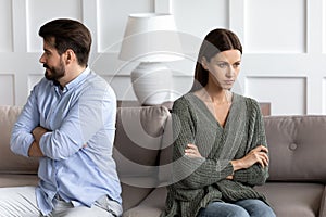 Angry husband and wife avoid talking think of breakup
