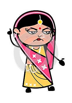 Angry Indian Woman Cartoon with one hand raised