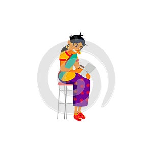 angry indian woman from hateful comments under photo cartoon vector