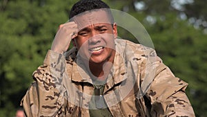 Angry Irate Hispanic Male Soldier Wearing Camo