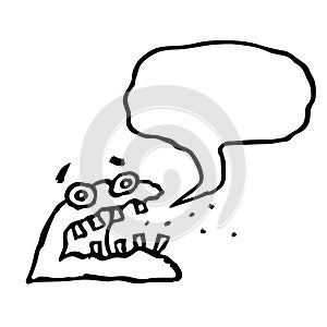 Angry jelly monster sponge screams. Speech bubble. Vector