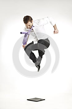Angry jumping businessman