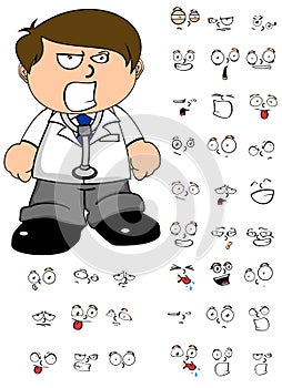 Angry kid doctor cartoon expresion set