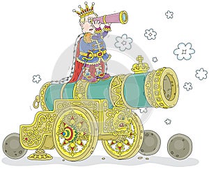 Angry king with a spyglass on his huge cannon