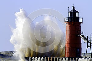 An Angry Lake Michigan and lighthouse