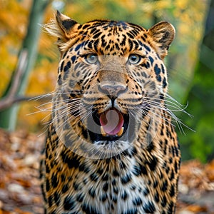 Angry leopard close up