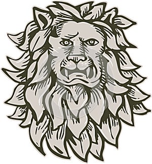 Angry Lion Big Cat Head Etching