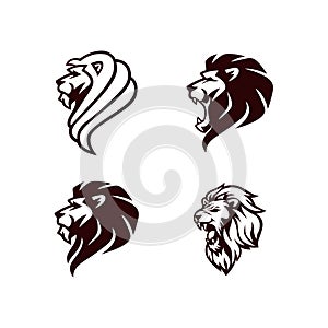 Angry Lion Head Black and White Logo, Sign, Vector Design Set