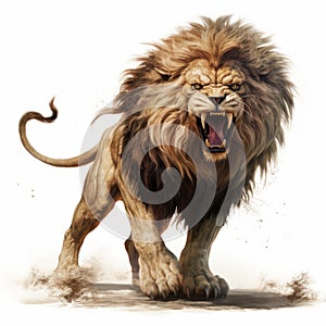 Monster Lion Roaring On White Background photo