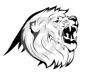 Angry Lion Roaring Logo Mascot. Vector animal lion. King Lion. Animal wild cat face graphic sign. Pride, strong, power