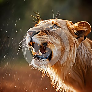 Angry Lioness looking for prey, Portrait of Lioness, close up - AI generated