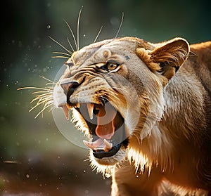 Angry Lioness looking for prey, Portrait of Lioness, close up - AI generated