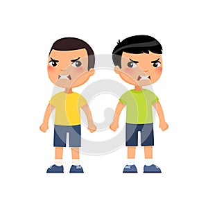 Angry little boys flat vector illustration.