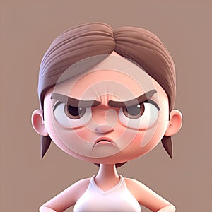 Angry little girl. 3D rendering. Emotion concept.