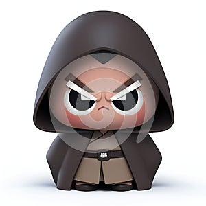 Angry little girl with hooded cloak isolated on a white background