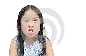 The angry little girl isolated on a white