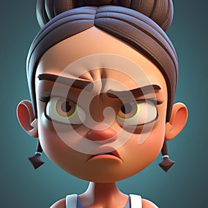 Angry little girl with sad expression on her face. 3D rendering