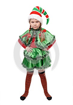 Angry little girl - Santa's elf on white