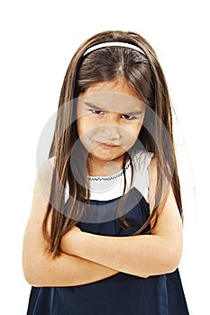 Angry little girl whit folded hand